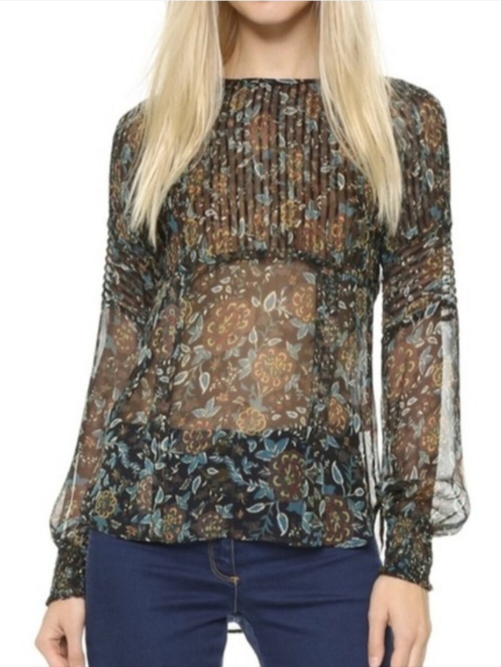 Veronica Beard Silk Tooley Dark Floral Silk Blouse Top